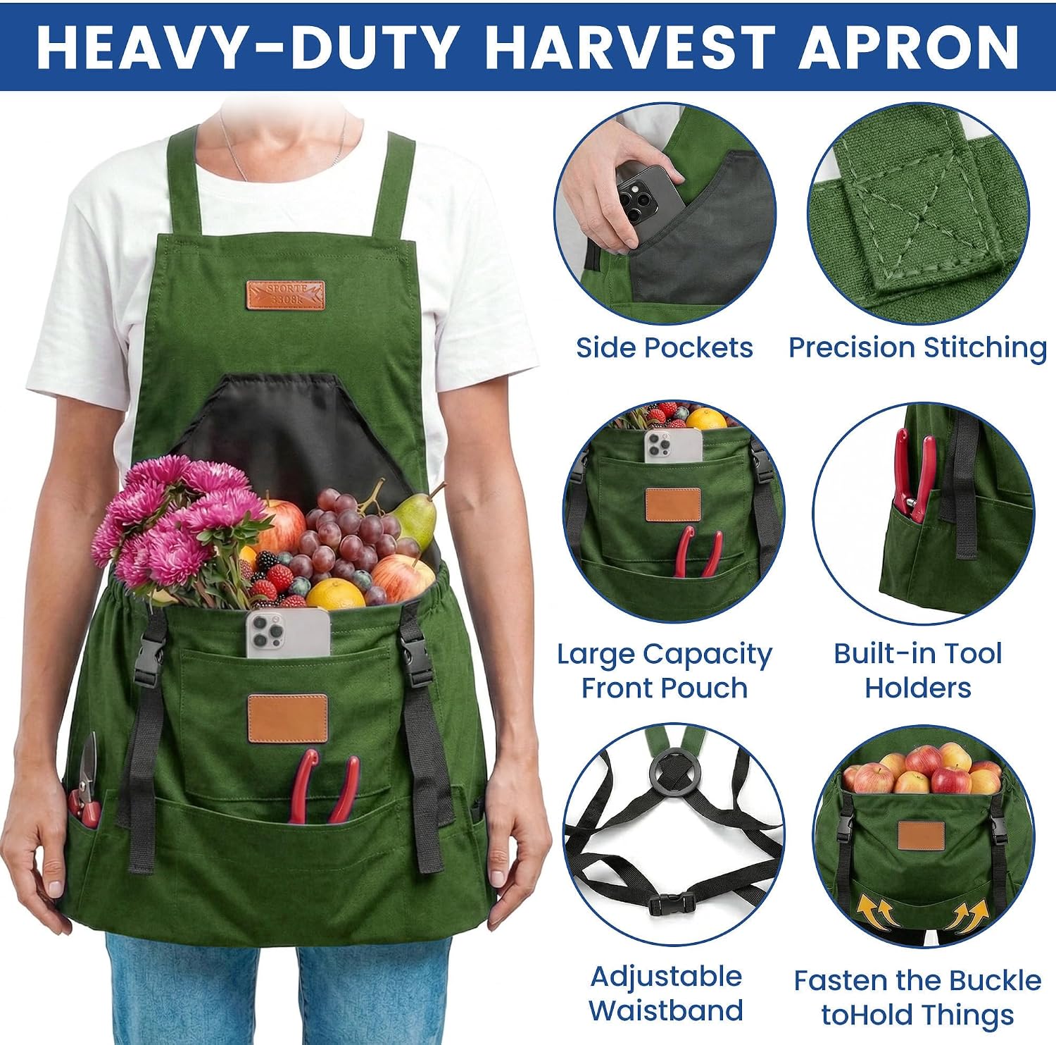 Gardening Apron with Pockets, Waterproof Cross Back Harvest Apron for Women & Men, Field Work Garden Apron Gift