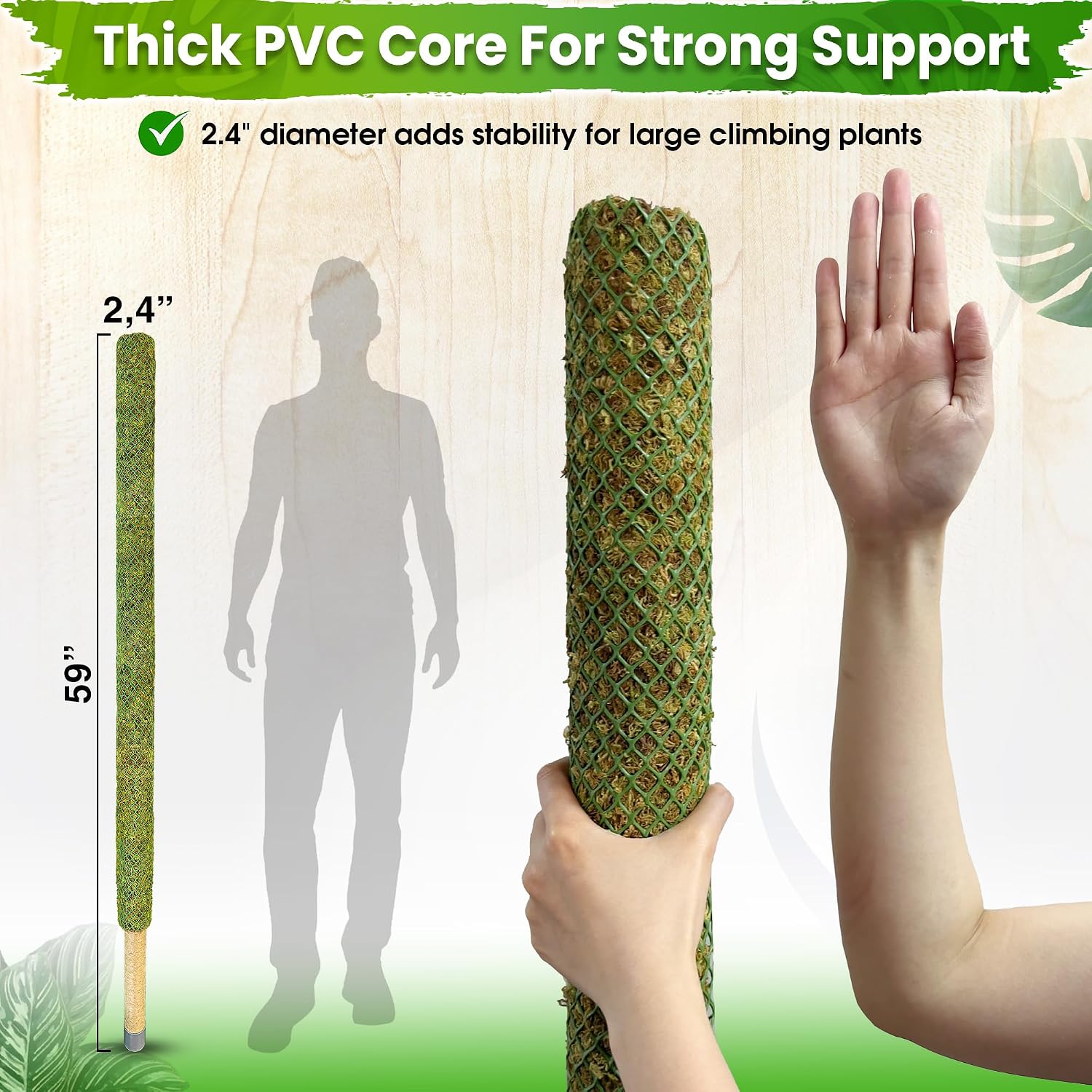 59" Large Green Mesh Moss Pole Monstera Plant Support, (1pc., 59'') | Rigid Stakes for Indoor Plants with Real Forest