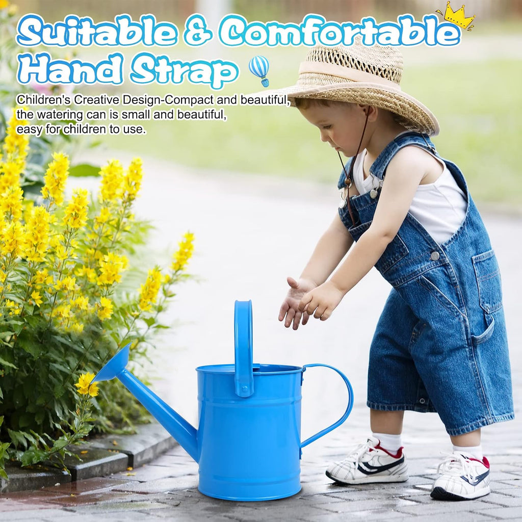 Blue Metal Watering Can, 1.5L for Kids Comfort Handle | Small Toddler Watering Can for Children,Ideal for Outdoor Home