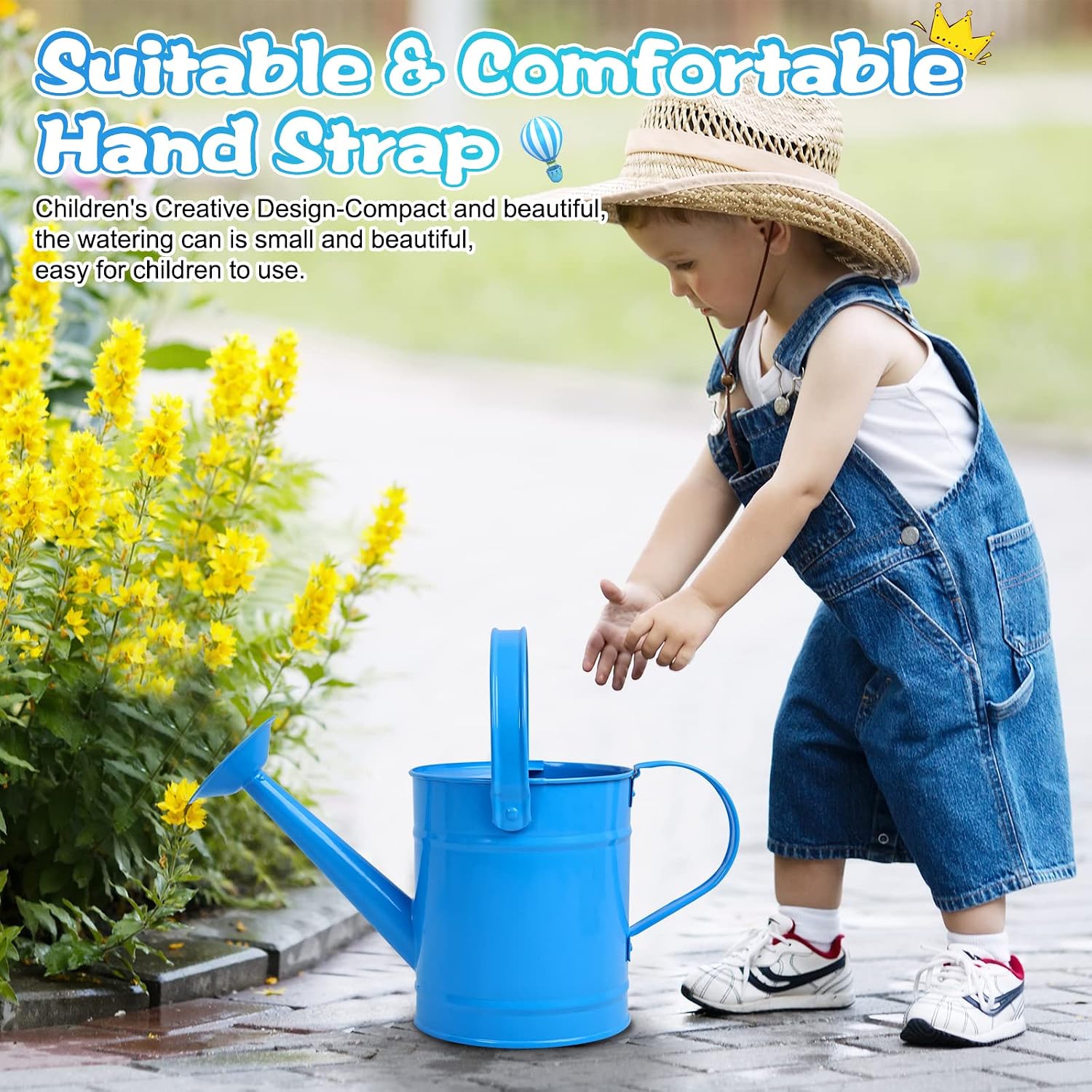Blue Metal Watering Can, 1.5L for Kids Comfort Handle | Small Toddler Watering Can for Children,Ideal for Outdoor Home