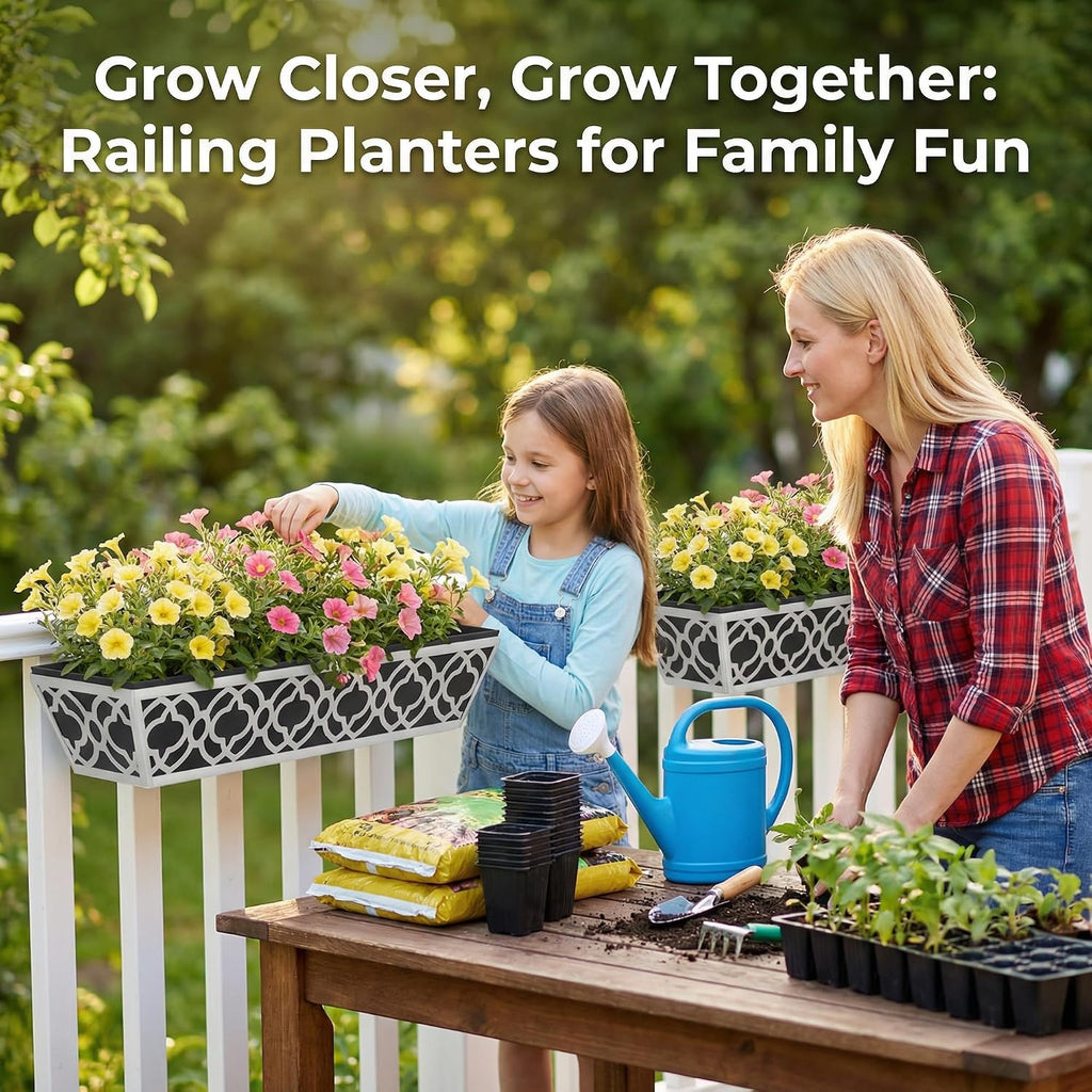 HFHOME 2 Pack 30 Inch Railing Planter Boxes with Adjustable Brackets & Non-Woven Fabric Liner Adjustable Gray Metal