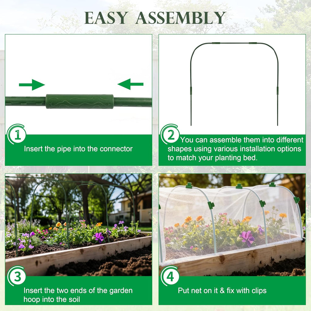 Fayoo Garden Netting Cover Kit with 60 Hoops & 20 Clips, 2 Pack | 0.04in Hdpe Fine Mesh, Plastic-Coated Metal Hoops