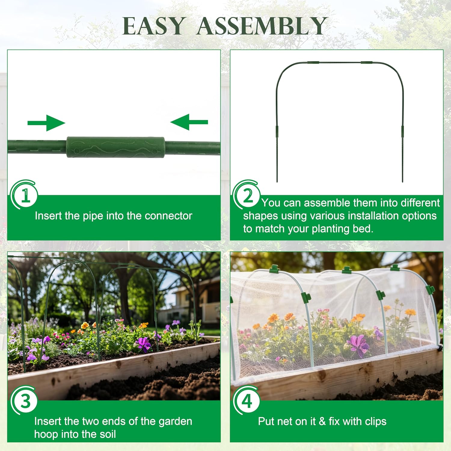 Fayoo Garden Netting Cover Kit with 60 Hoops & 20 Clips, 2 Pack | 0.04in Hdpe Fine Mesh, Plastic-Coated Metal Hoops
