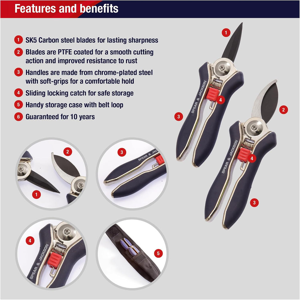 Spear & Jackson Razorsharp Mini Pruner Set for Small Garden Tasks and Bonsai Care, 2 Piece Precision Compact