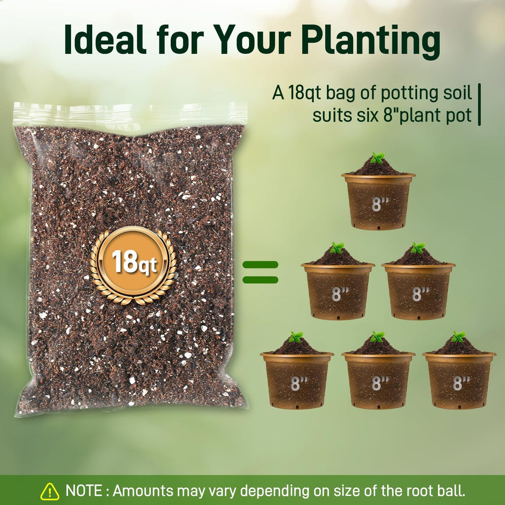 18QT Potting Soil Mix for Indoor Plants - Contains Perlite, Peat Moss, Coco Coir & Rice Charcoal, Natural & Organic