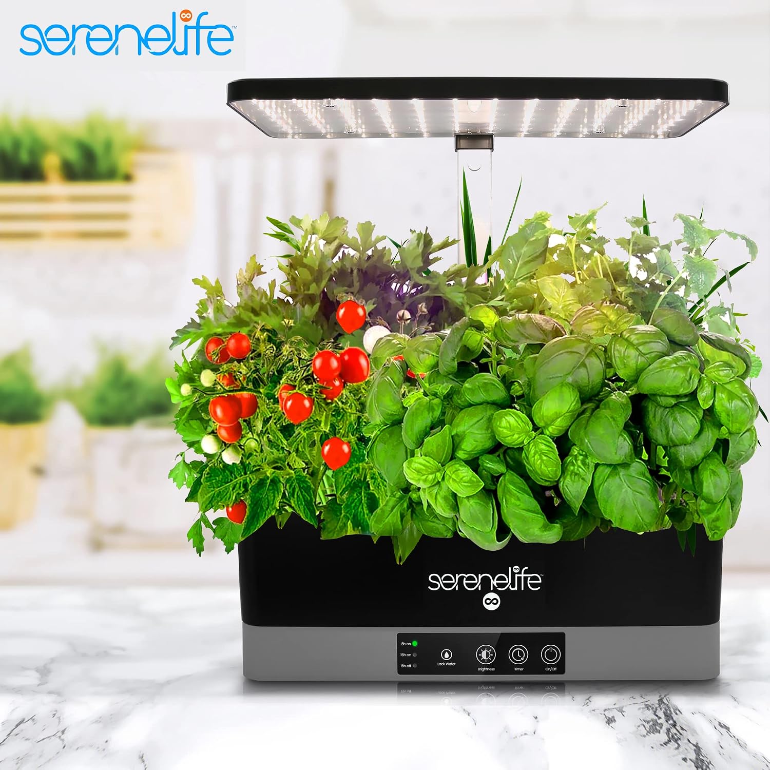 SereneLife Smart Starter Kit-Hydroponic Herb Garden Indoor Plant System w/Height Adjustable LED Grow Lights, 6 pods, 3