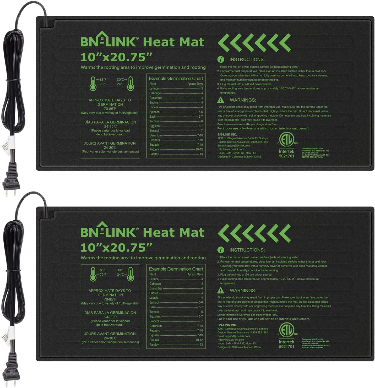 BN-LINK Seedling Heat Mat 10" x 20.75"-2 Pack and 5 Pack 5 Gallon Grow Bags