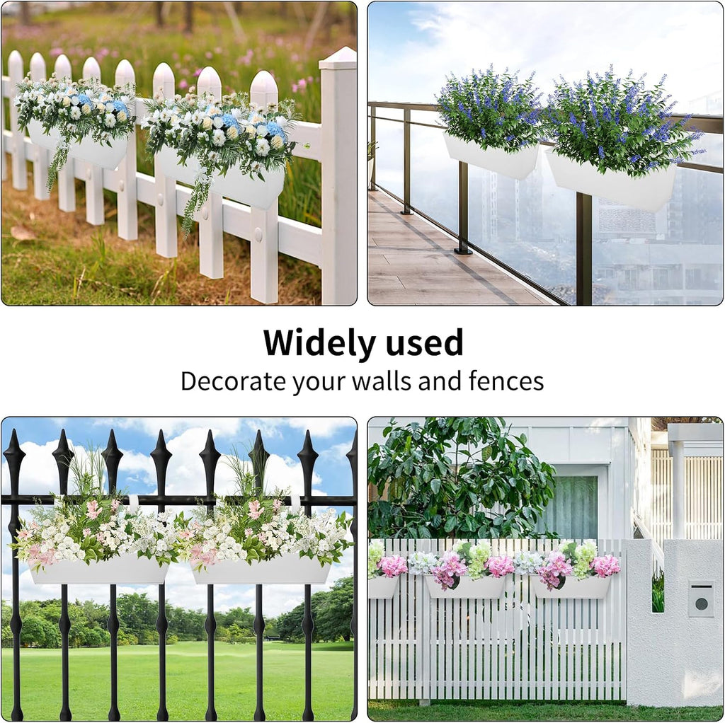 Railing Planters Outdoor Balcony 16 Inch Deck Over The Railing Planter Boxes Hanging Planters for Fence Flower 5 Pcs