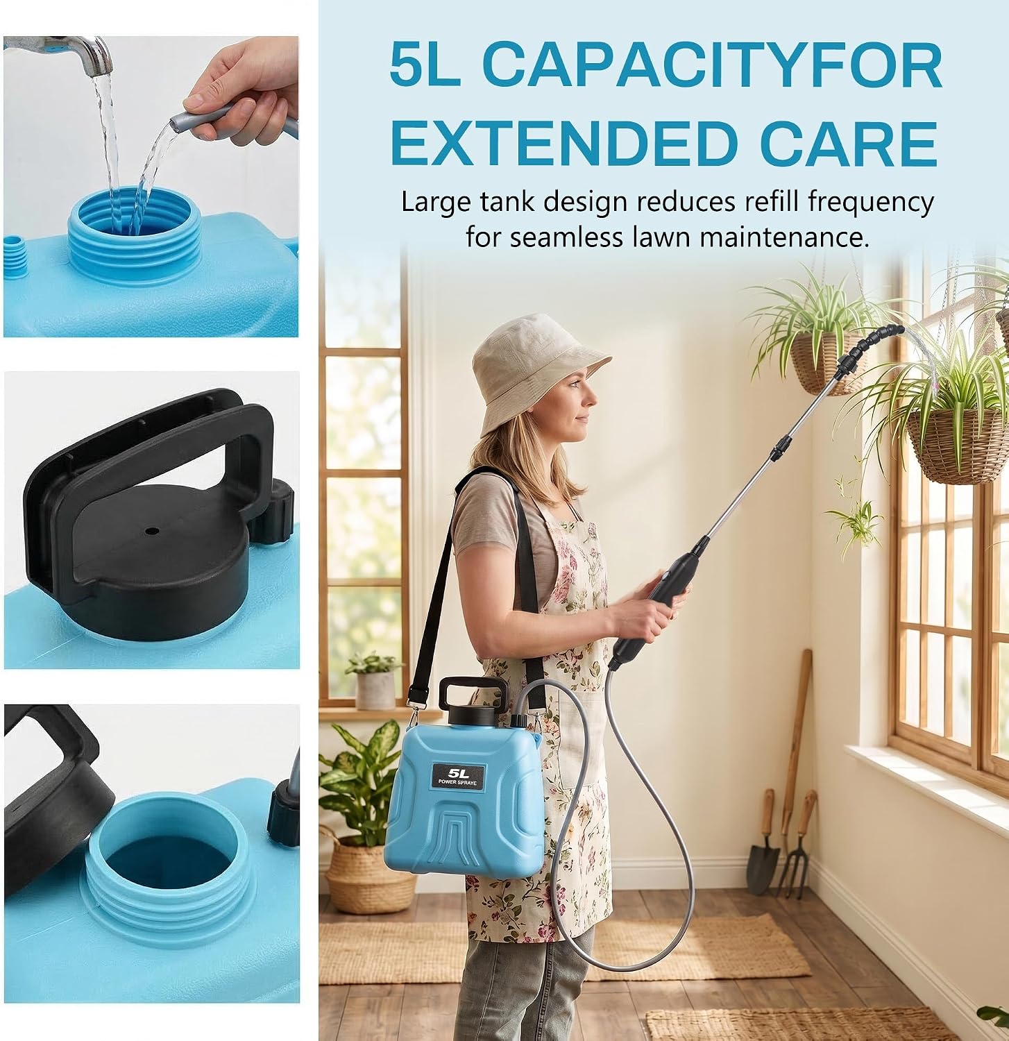 High Reach Plant Waterer with Spray Can Electric Water Sprayer | with Telescopic Wand and Water Hose, 180° Adjustable