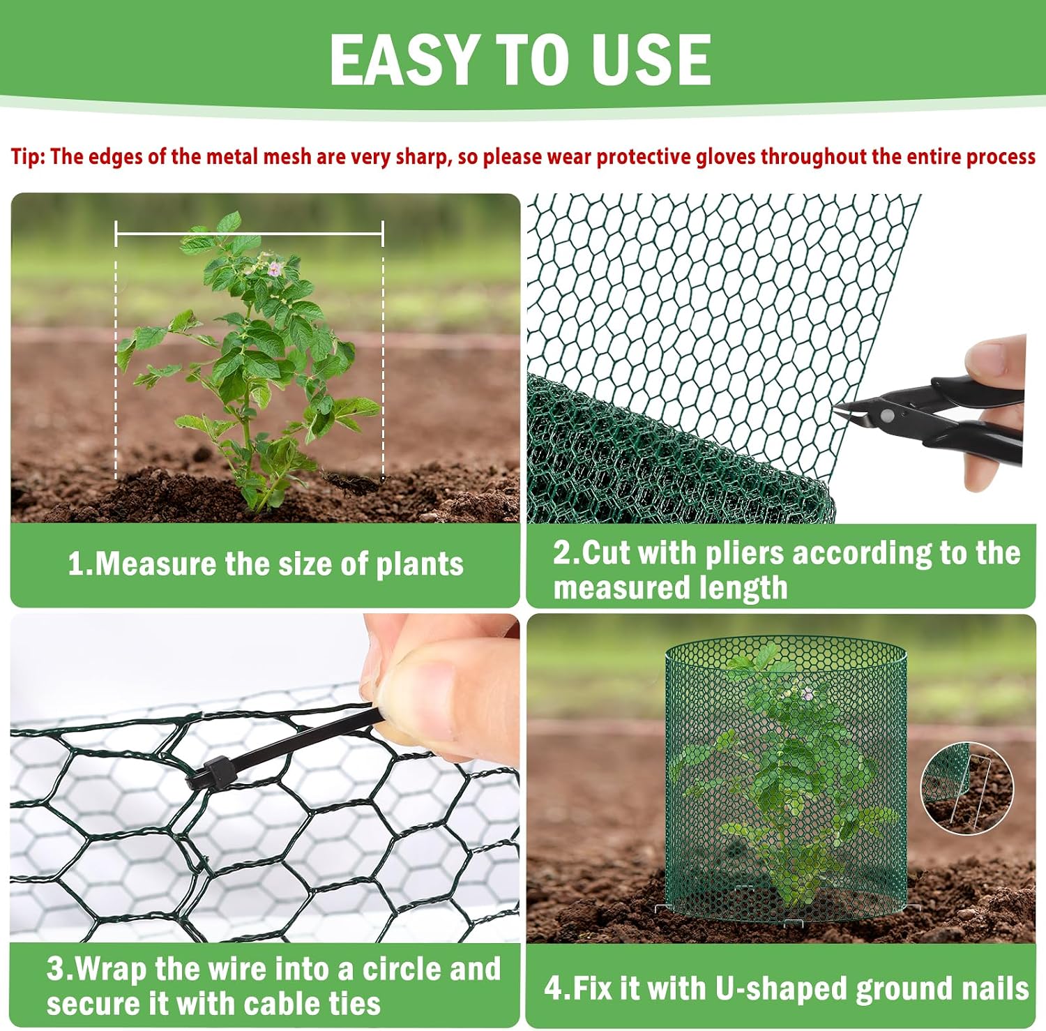 40Ft x 16In Plant Protectors from Animals, Plant Cages for Outdoor Plants | Wire Plant Protector, Thick Metal