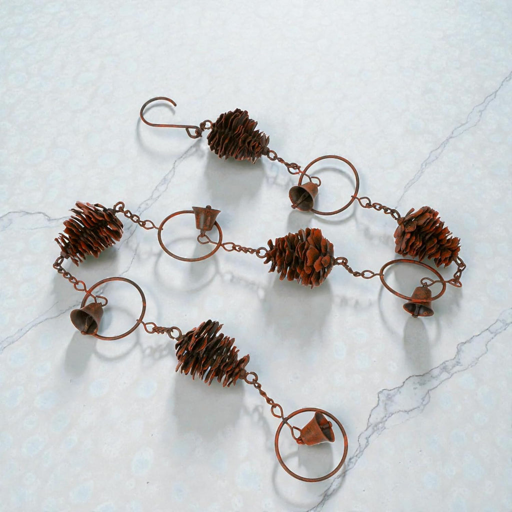 3.6 Feet Pinecone Rain Chains Gutters, Pinecone Shaped Iron Metal Downpipe Outside Catcher, Decorative Pine Cones and