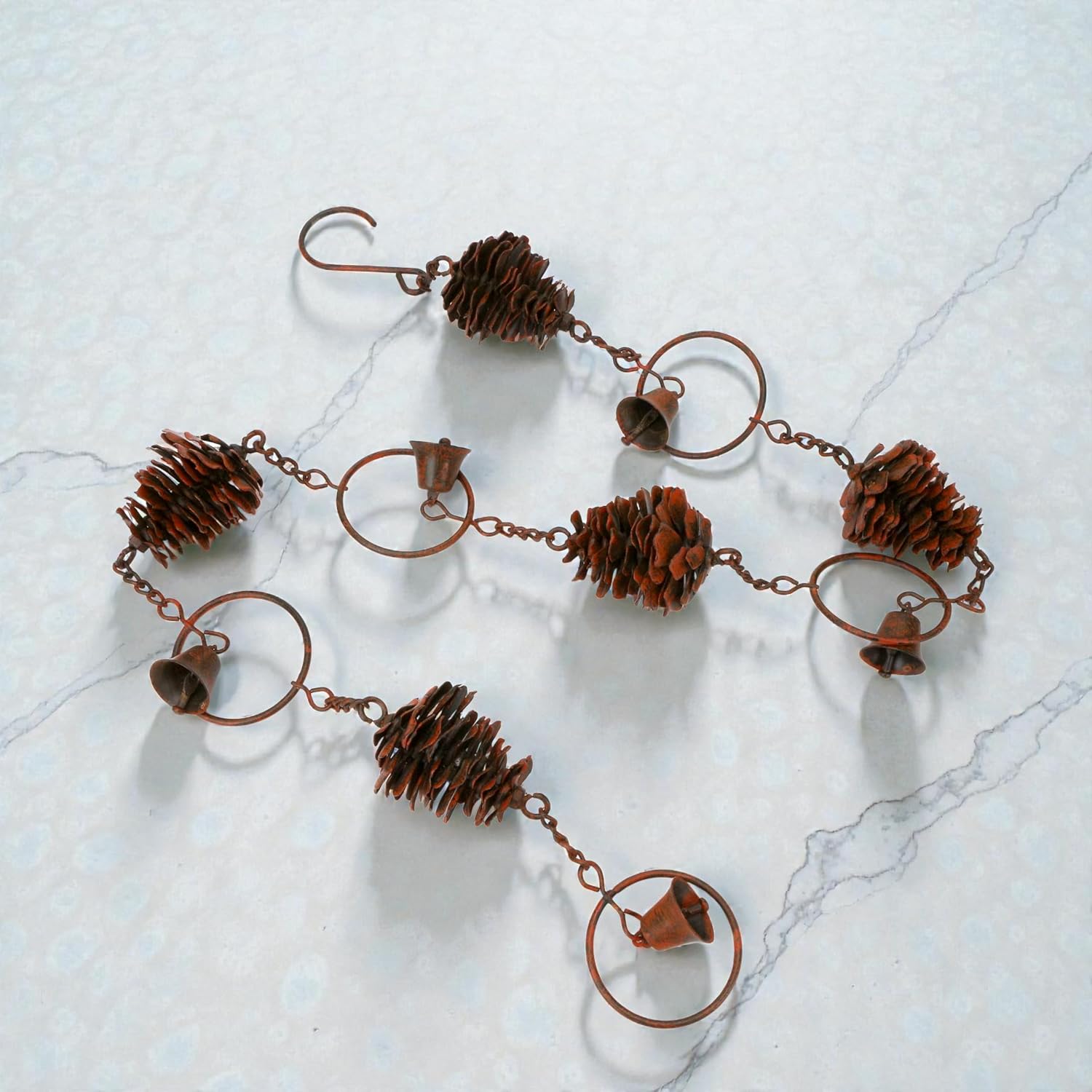3.6 Feet Pinecone Rain Chains Gutters, Pinecone Shaped Iron Metal Downpipe Outside Catcher, Decorative Pine Cones and