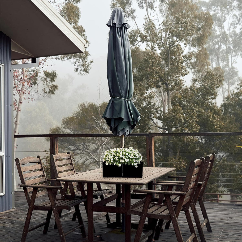 AuldHome Design Umbrella Planter for Patio Table (Black Square), w/Umbrella Hole, Enamelware Rectangular Planter Pots