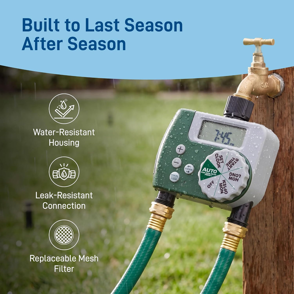 Orbit Programmable Digital Hose Watering Timer - 2 Outlet - Battery Powered - with LCD Screen - Built-in Rain Delay