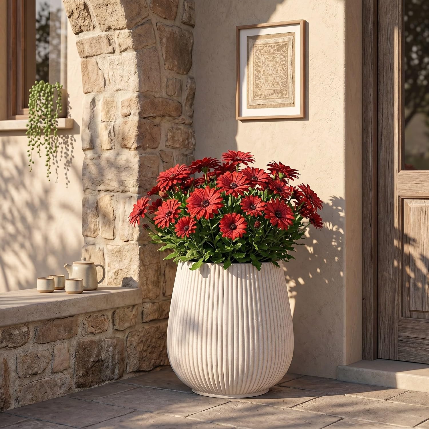 16" Pear-Shaped Fluted Planter - Handmade Fiberglass Composite | Handmade pear-shaped fluted fiberglass composite with
