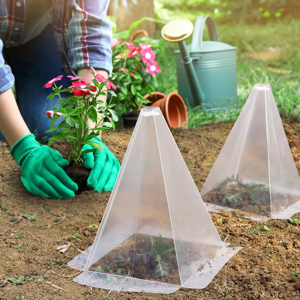 Reusable Plastic Garden Cloches, 7.8" x 11" Mini Greenhouse, 1.2mm Thick Clear Bell Covers with Metal Stakes Against