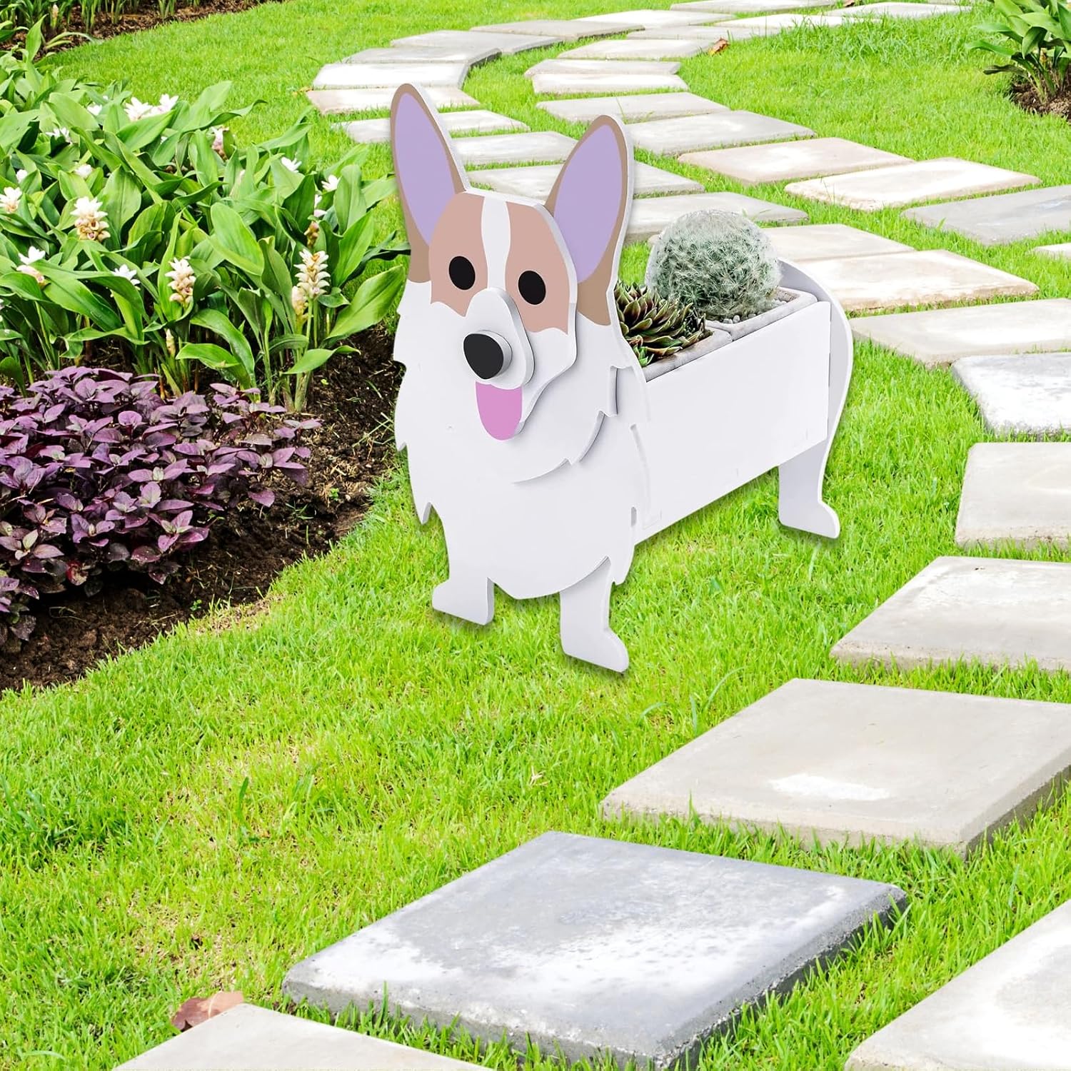 Corgi Dog Planter Pots, Animal Shaped Flower Pot | Cute Plant Gift for Women and Pet Lovers, Indoor Outdoor Garden Home