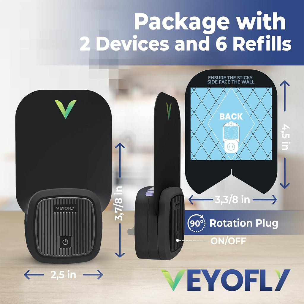 VEYOFLY Fruit Fly Traps Indoor Plug-in UV, Gnat Trap, 2 Device + 6 Refills | UV light attracts insects to glue cards