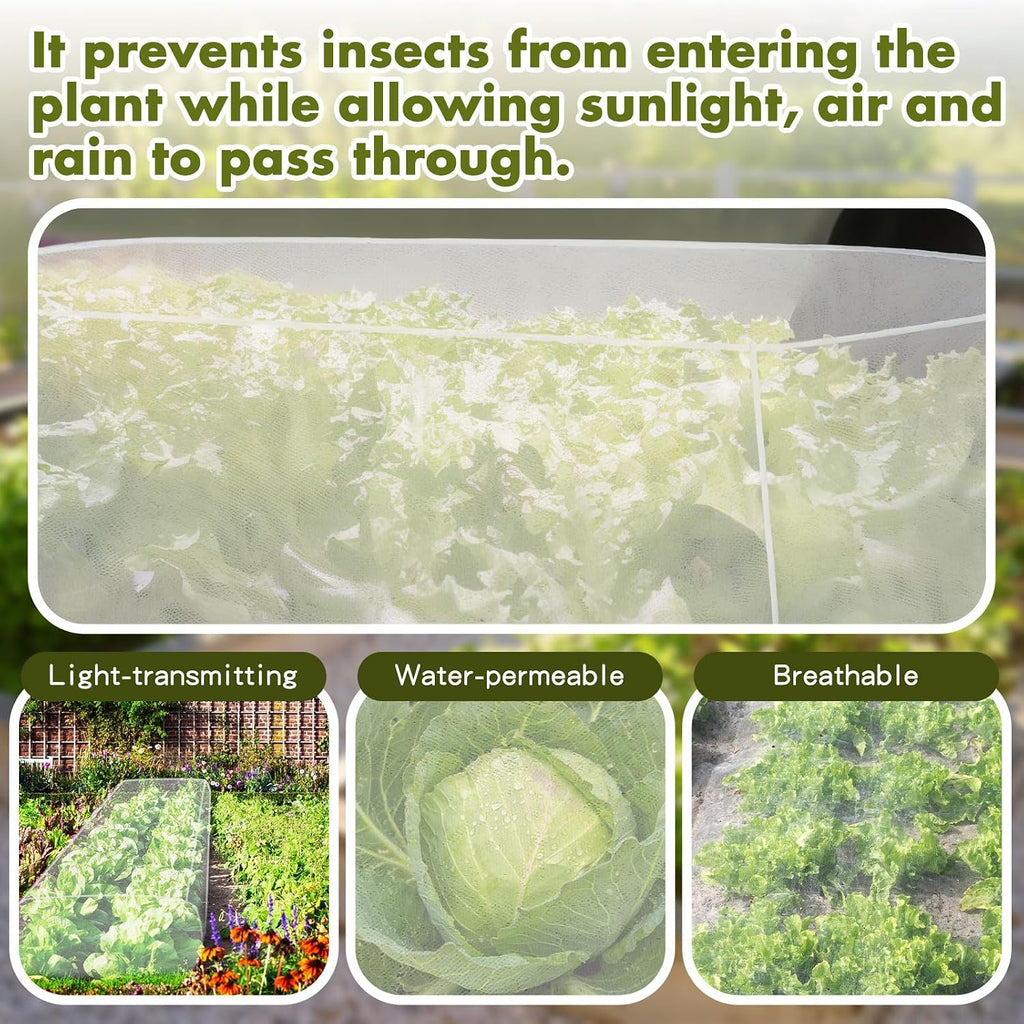 Woanger 3 Pcs Garden Netting for Raised Beds 2x4 Fine Mesh Raised Beds Garden Bug Netting Pest Barrier Screen with