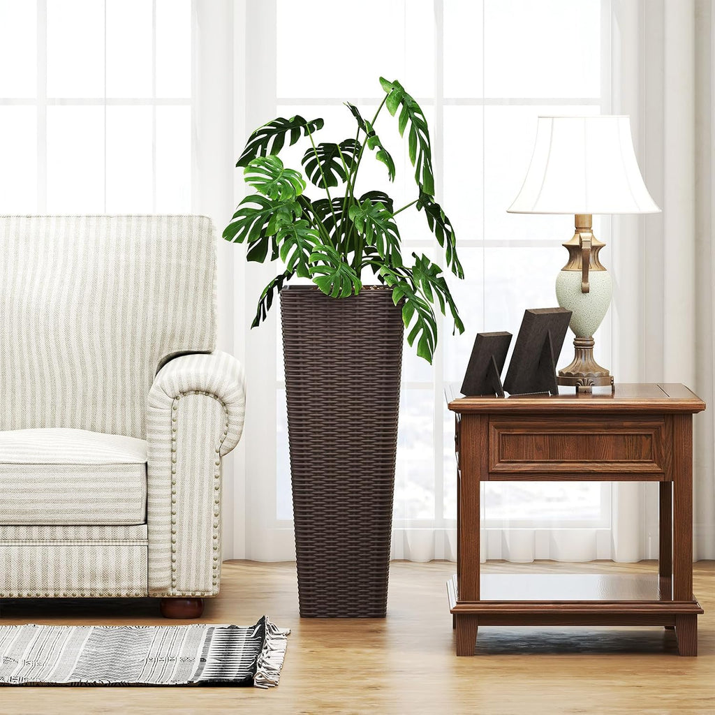 GIANTEX Planters for Outdoor Plants Set of 2, 32" & 24" Tall Tapered Plants | Inner Trays, Drainage Holes, Decorative