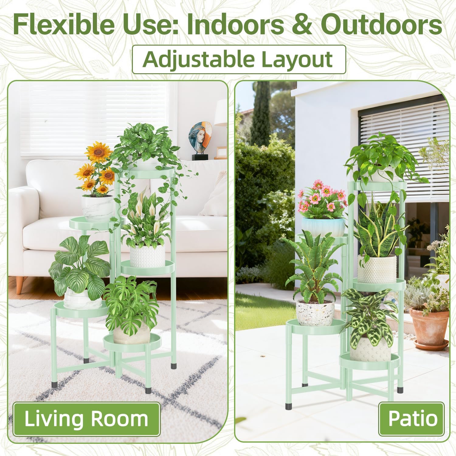 iDavosic.ly Plant Stand Indoor Outdoor, 5 Tier Metal Corner Shelf, Green | Tiered Flower Display Holder, Folding Multi