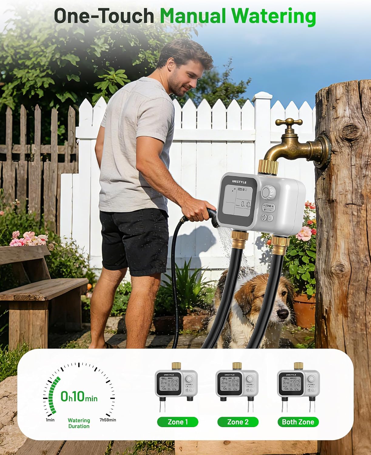 [All-New 2027] 2 Zone Ball Valve Sprinkler Timer Brass Inlet, Low-Pressure Starts at Zero Pressure, Unistyle Water