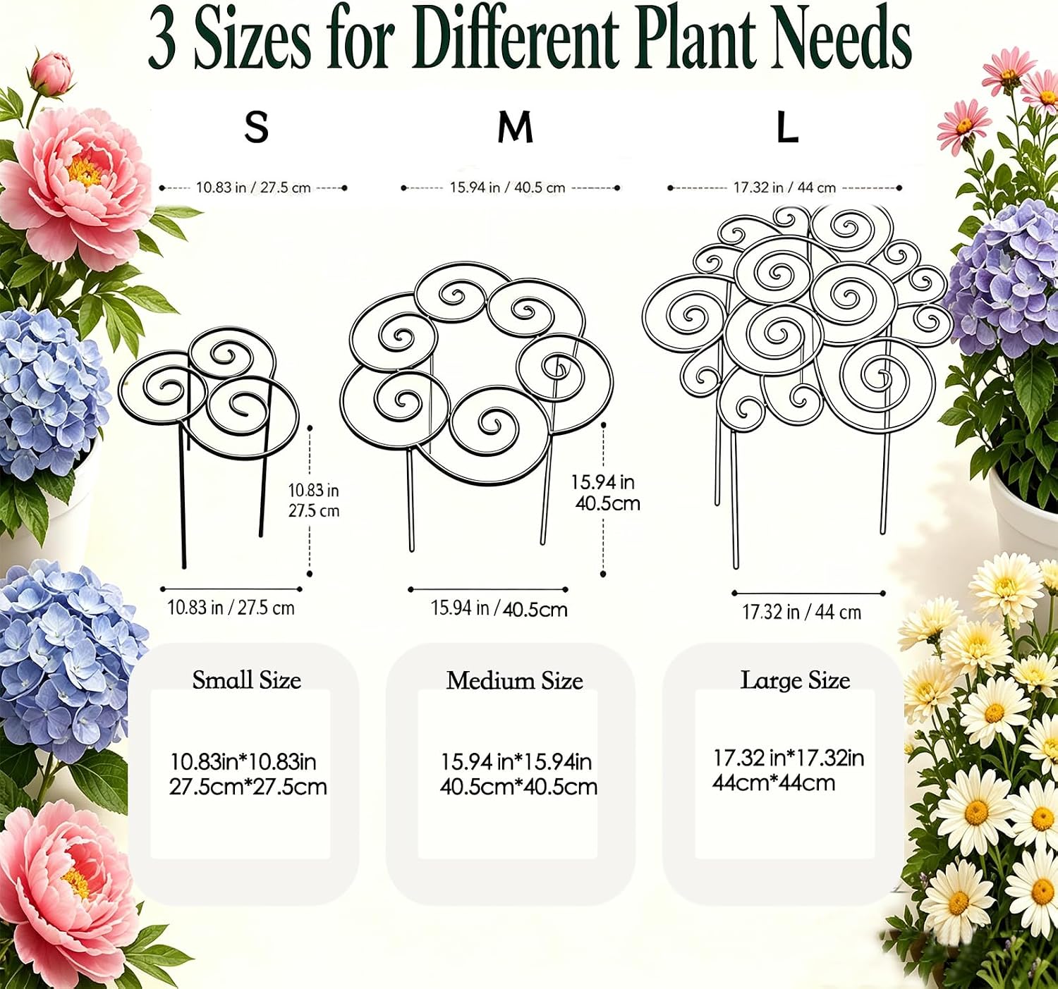 Metal Plant Support Ring, Heavy-Duty Peony & Dahlia Cages and Supports | Stackable Flower Support for Indoor & Outdoor