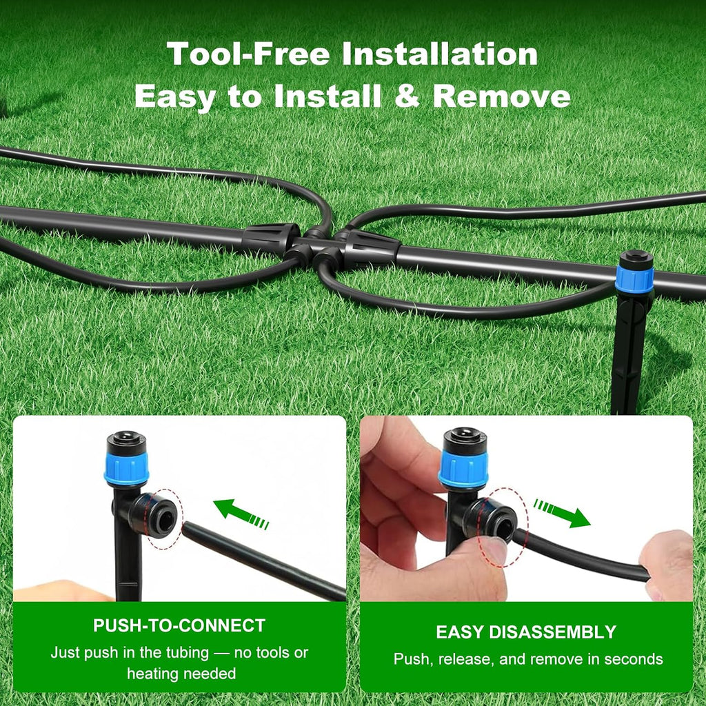 2026 Upgrade 256FT Quick-Connect Drip Irrigation System Kit with 1/4” & 1/2” Fast-Lock Tubing, Adjustable Emitters &