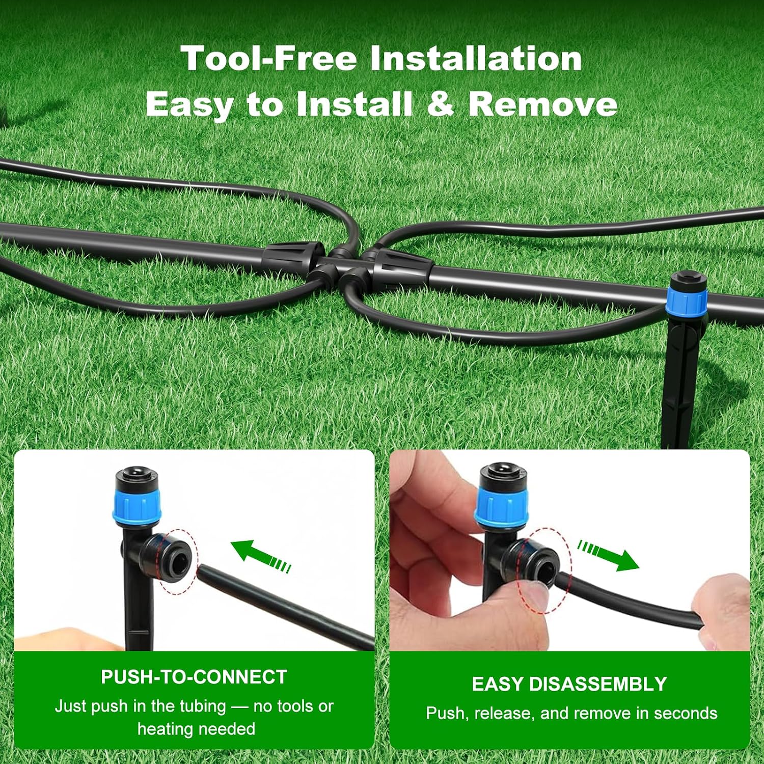 2026 Upgrade 256FT Quick-Connect Drip Irrigation System Kit with 1/4” & 1/2” Fast-Lock Tubing, Adjustable Emitters &