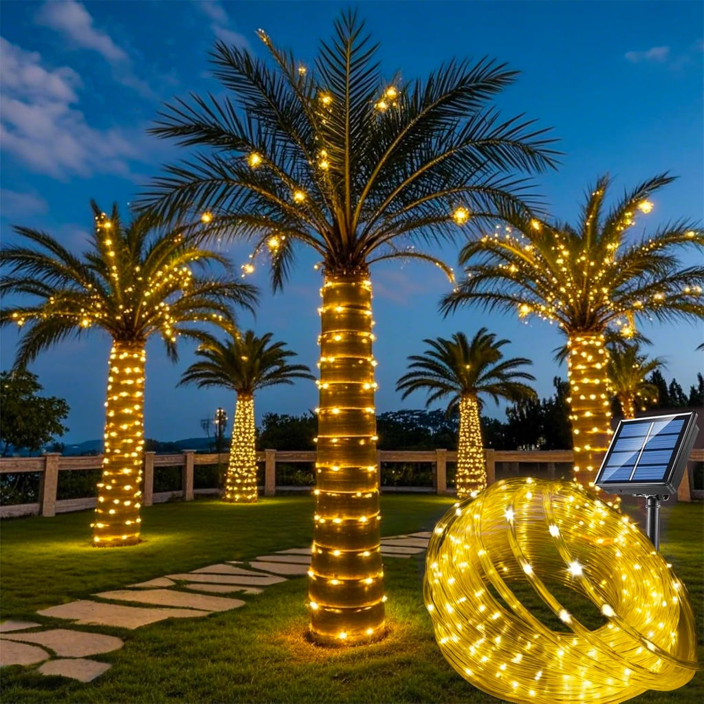 Honche Solar Rope Light 33FT 100L IP65 Weatherproof Outdoor LED Copper Fairy String Tube Lights for Party Garden Porch Yard Home Wedding Vacation Daily Holiday Tree Decoration Lighting (Warm White)