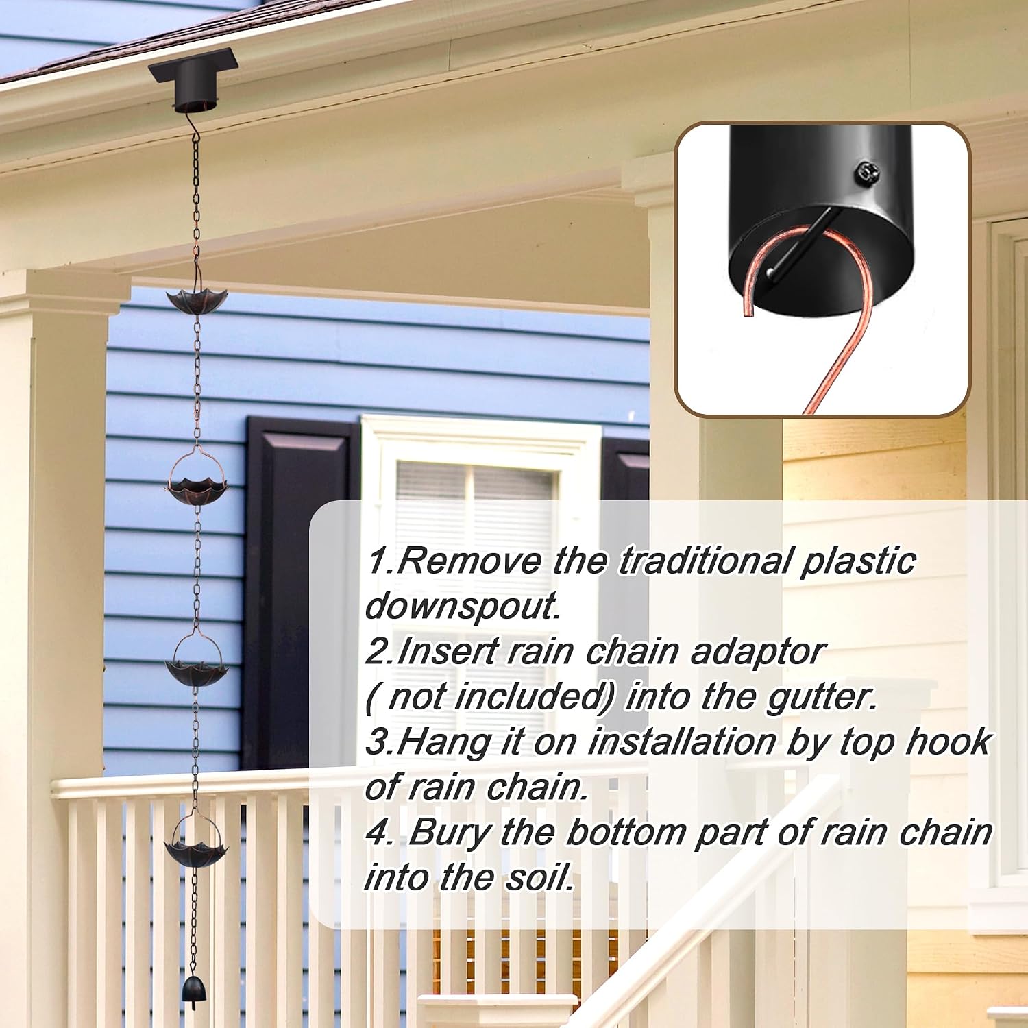 Invech Adjustable Rain Chains for Gutters, 12.5FT Outside Rain Chains with 12 Cups, Umbrella Shaped Rain Catcher Chain