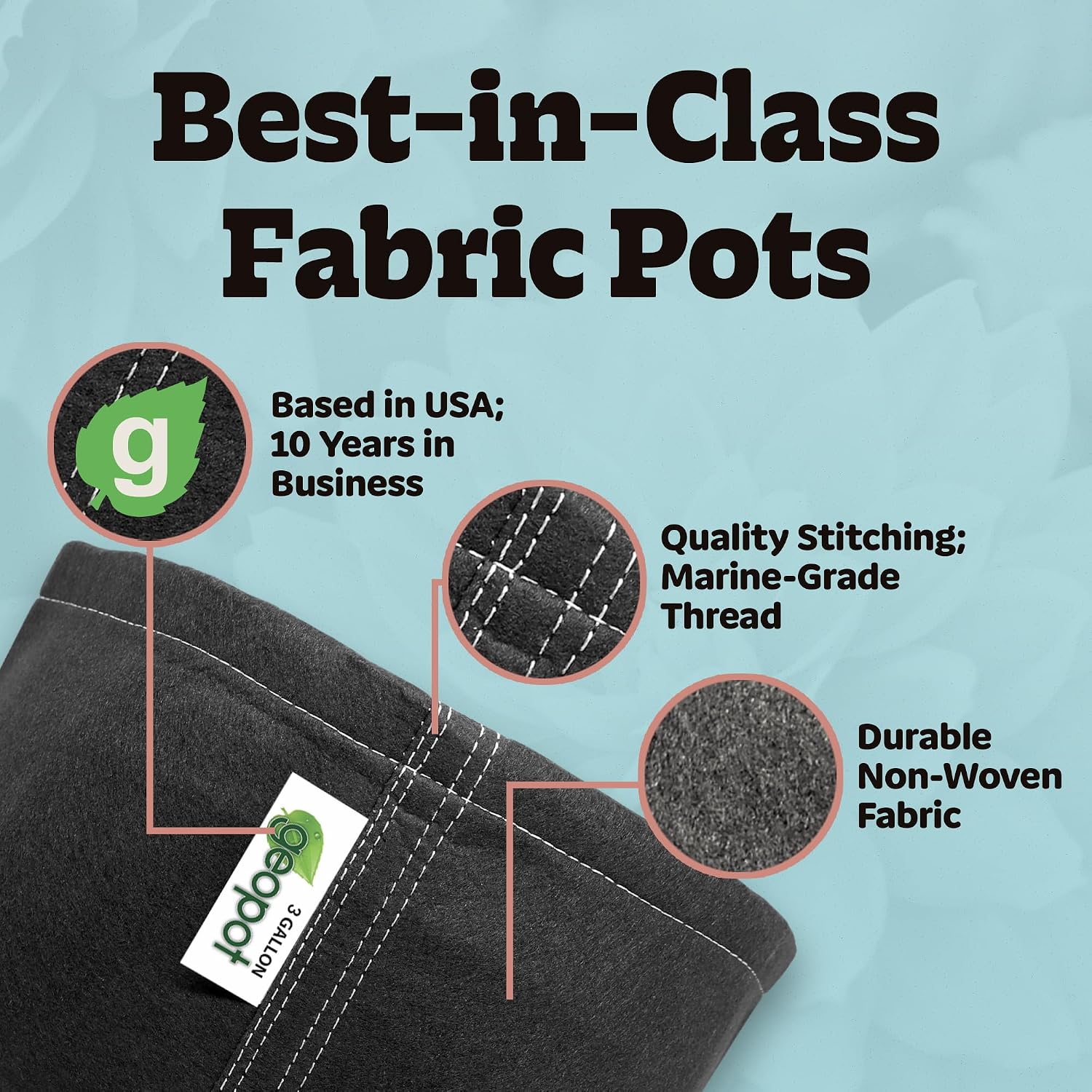 3 Gallon Fabric Grow Bags - 10 Pack - Black - Indoor/Outdoor - Aerated Fabric Pots for Vegetables, Herbs, Flowers &