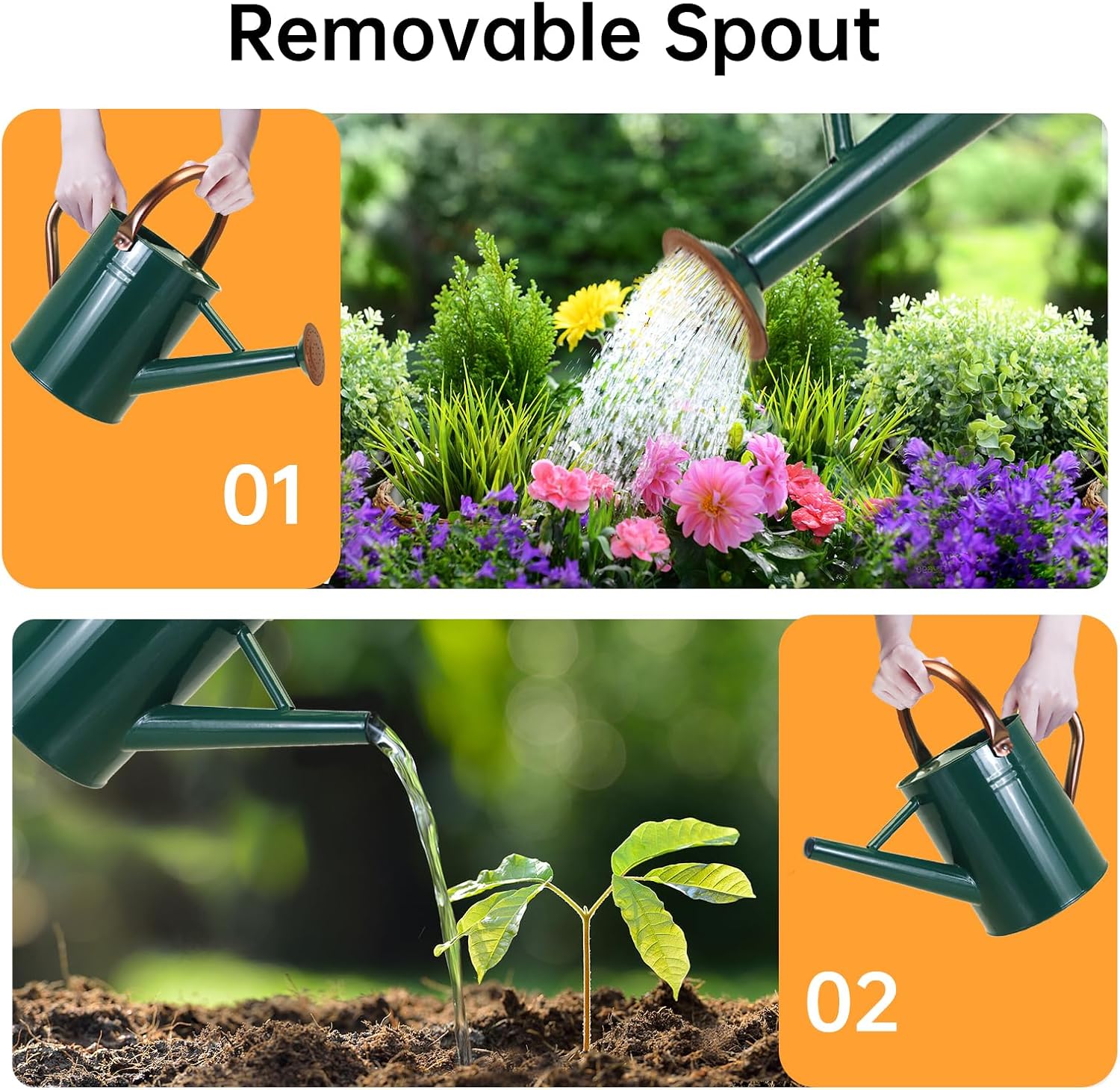 Metal Watering Can for Outdoor Plants, 1 Gallon Galvanized Steel Watering Can with Removable spout for Outdoor & Indoor