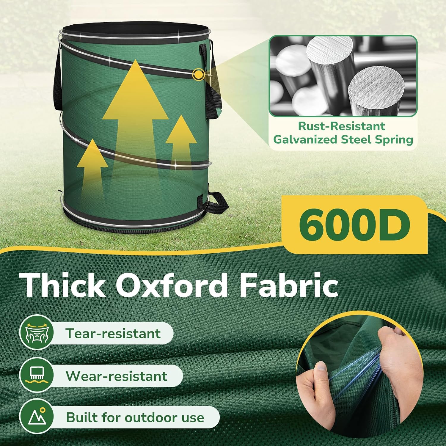 GreatBuddy Collapsible Trash Can 45 Gallon, Pop Up Yard Waste Bags, 600D Oxford Lawn and Leaf Bags with Drainage Holes