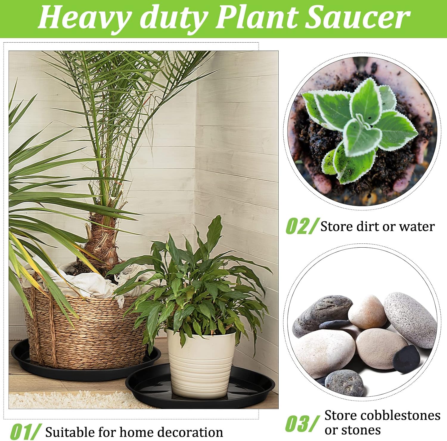 Eccliy 12 Pcs Plastic Plant Saucers Round Plant Tray Large Flower Pot Heavy Duty Planter Water Trays Thick Planter Drip