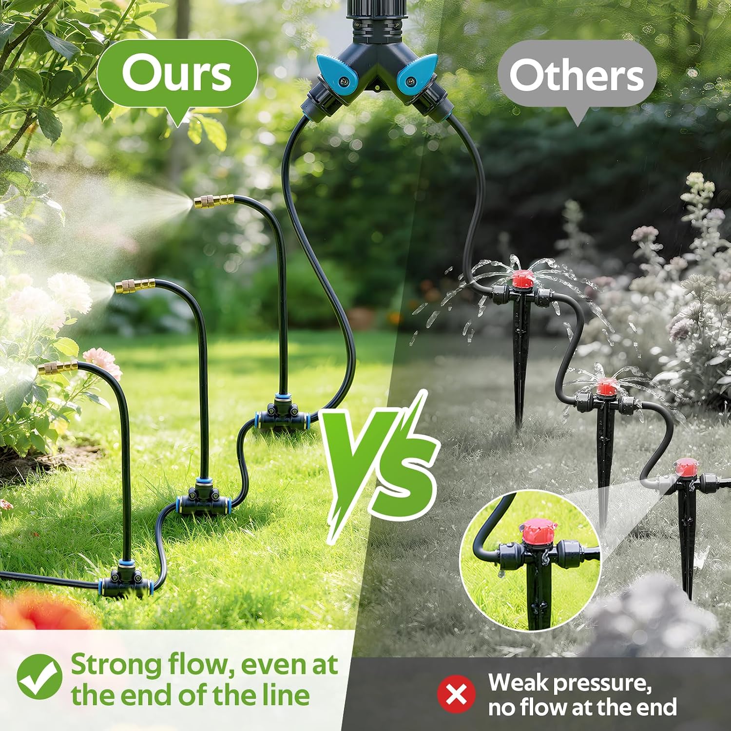 HIRALIY 100FT Misting Irrigation Kit | Quick-connect watering system with 16 adjustable 360° mist nozzles for raised