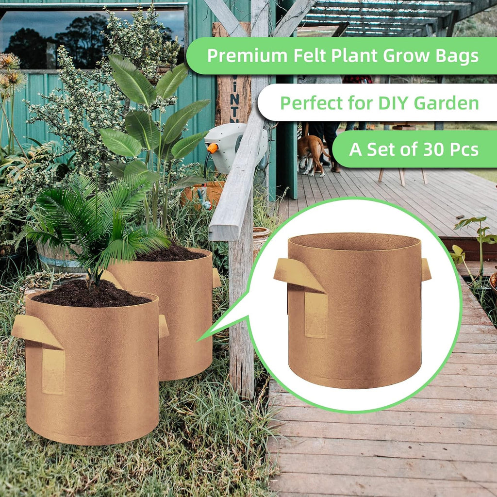 10 Gallon Garden Grow Bags, 30 Pack 10 Gal Planter Bags Fabric Pot, Nonwoven Grow Pots Heavy Duty Aeration Fabric Pots