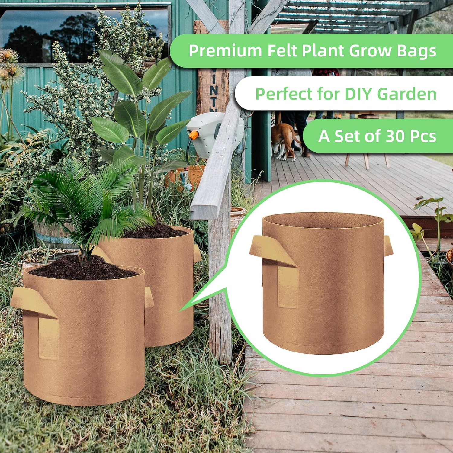 10 Gallon Garden Grow Bags, 30 Pack 10 Gal Planter Bags Fabric Pot, Nonwoven Grow Pots Heavy Duty Aeration Fabric Pots