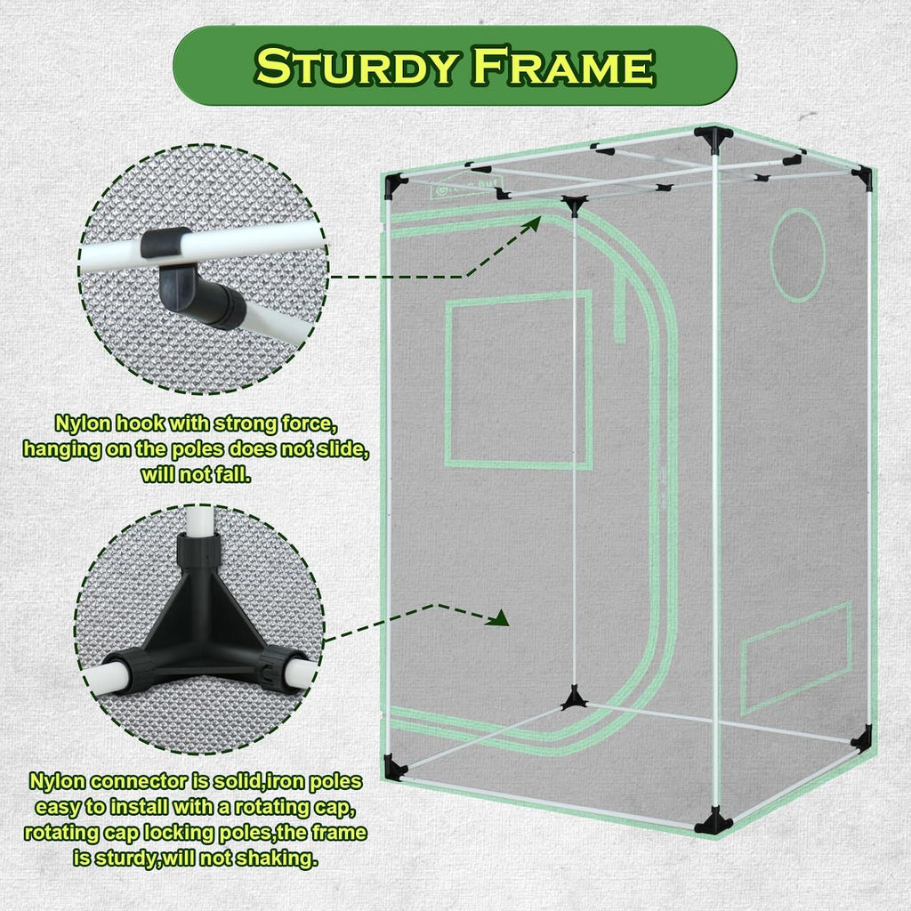 24"x36"x60"6000D Mylar Hydroponic Growing Tent for Plants | Observation Window, Removable Floor Tray, 100% Reflective