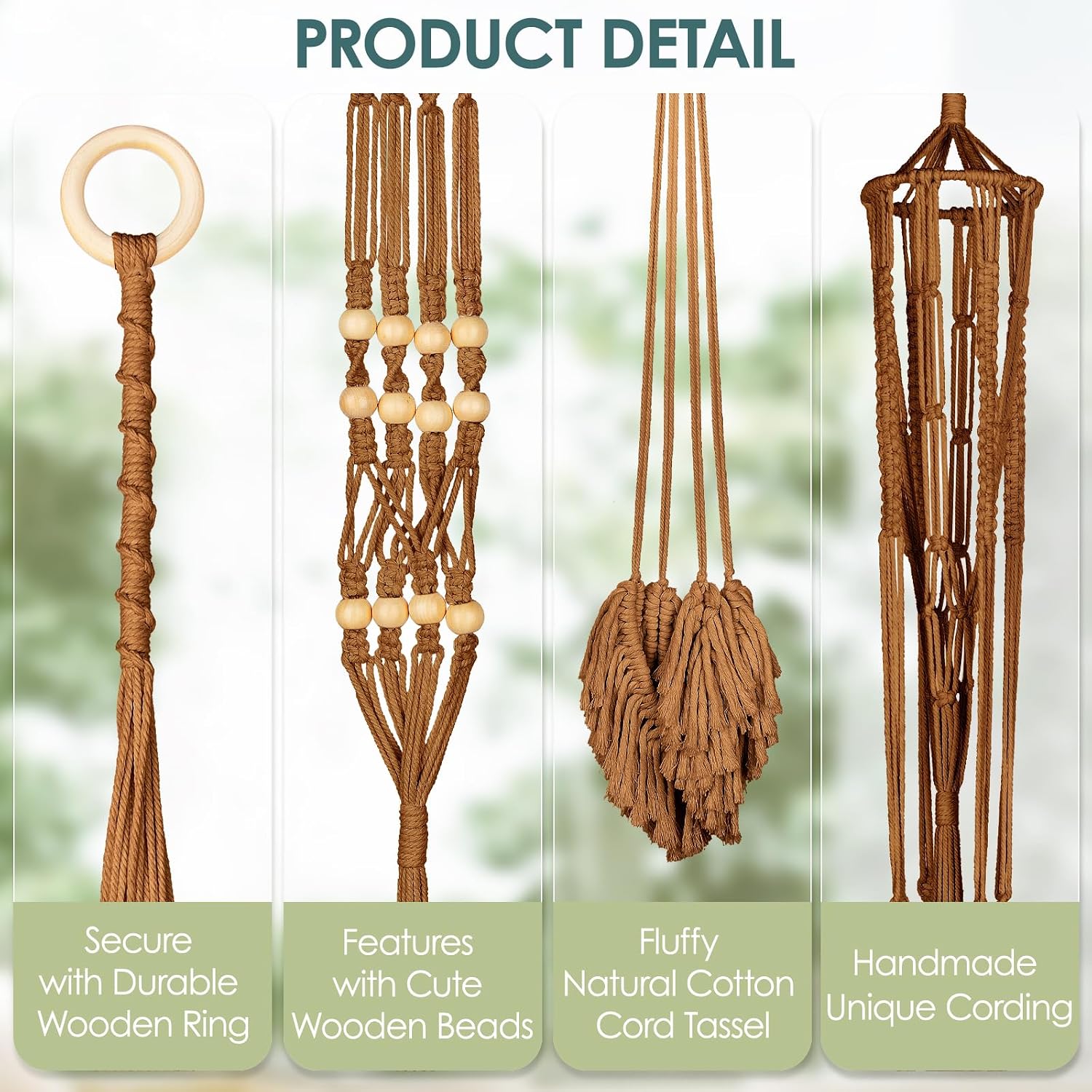 Macrame Plant Hanger Indoor Set of 4, Bohemian Hanging Planter with Tassels | Boho Decorative Houseplant Rope Holder
