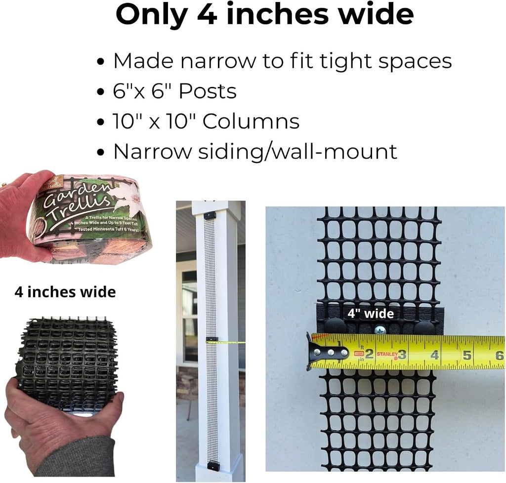 Deck Post Trellis for Clematis and Climbing Plants, 1-Pack | Slim 4-inch wide trellis wall-mounted grid supports 50 lbs