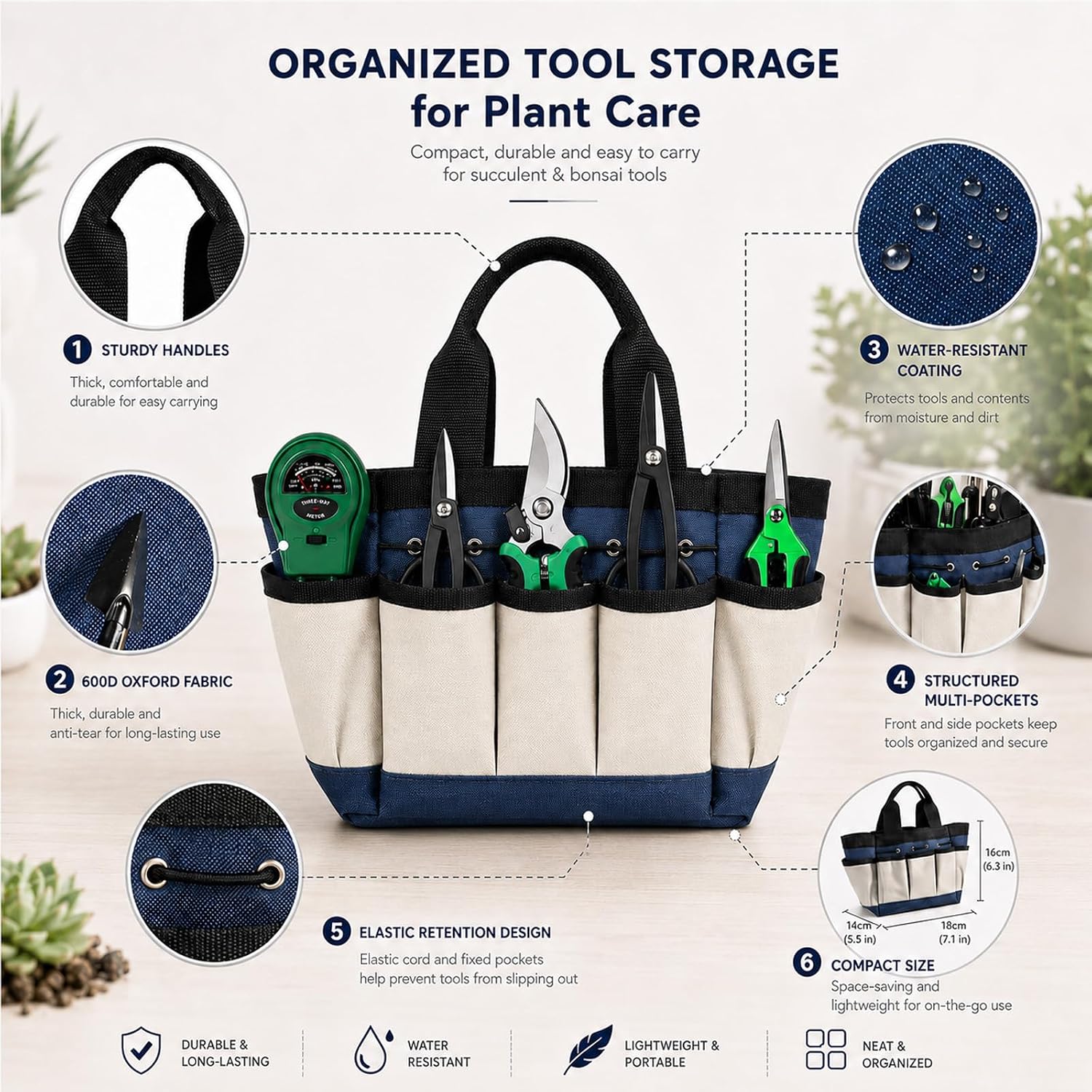 25 Pcs Succulent & Bonsai Tools Set for Beginners, Indoor Plant Care Tool Set with Repotting Mat, Organizer Tote, Soil