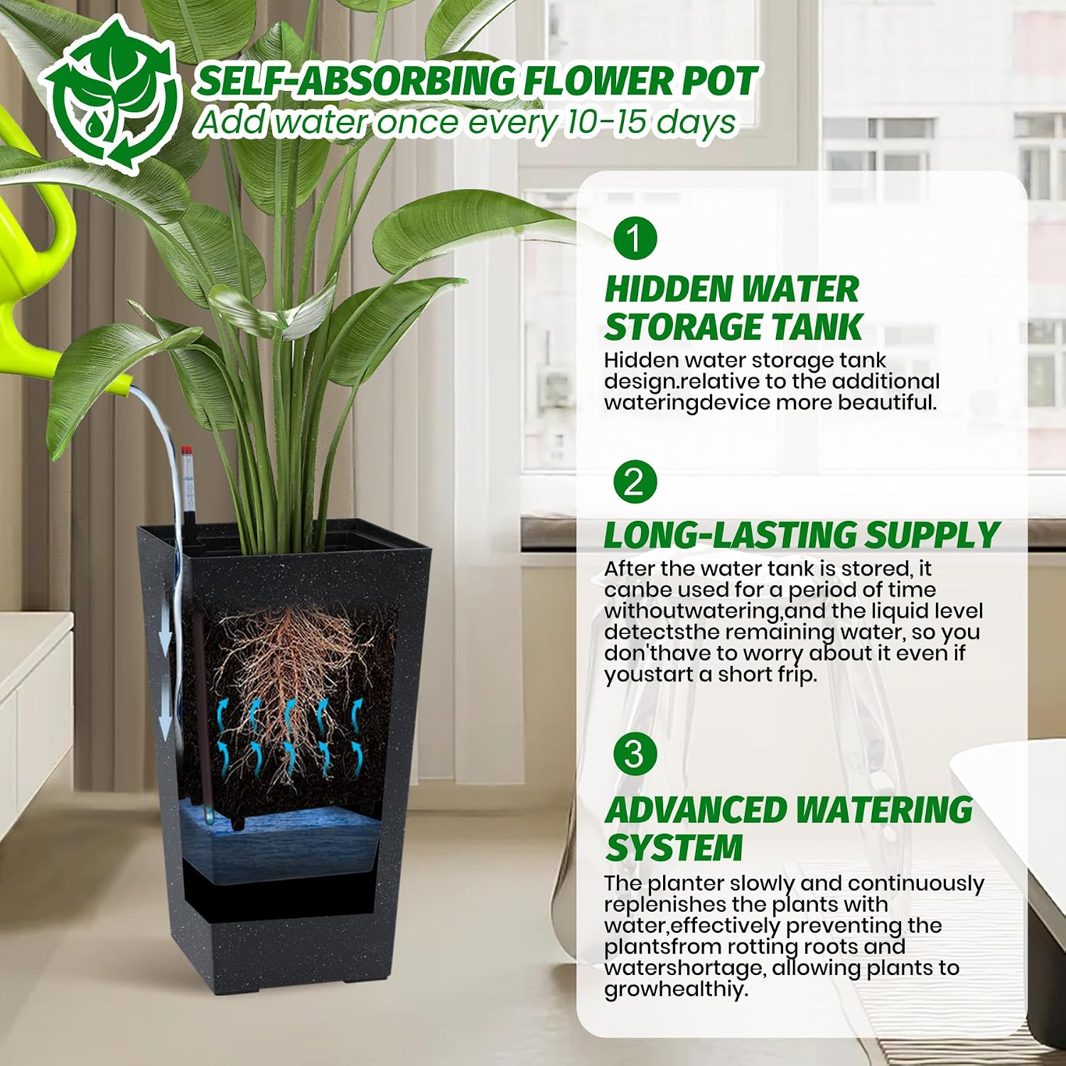 Garvee 16" Tall Planters Set of 2, Outdoor＆Indoor Planter Pots, Black | High Front Porch Planter Pots with Drainage