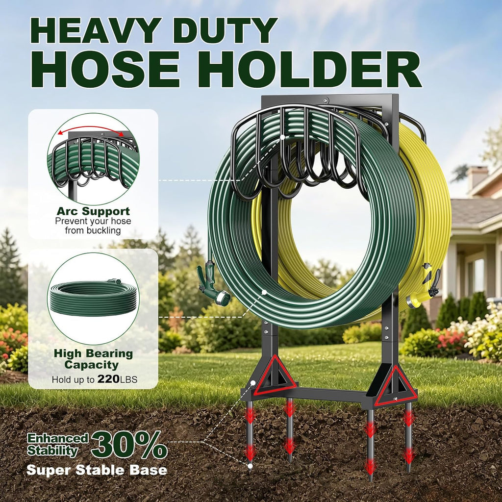 HeroicLion Garden Hose Holder Holds 2 x 151FT Hoses, Heavy-Duty Metal Freestanding Hose Stand Hanger with Stable Base