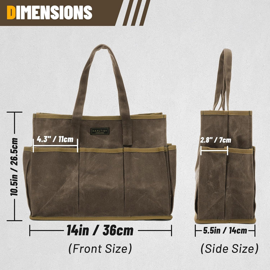 16OZ Waxed Canvas Tool Tote Bag for Garden Tools Wrench Set & Screwdrivers | 11-Pocket Garden Tool Bag with Portable