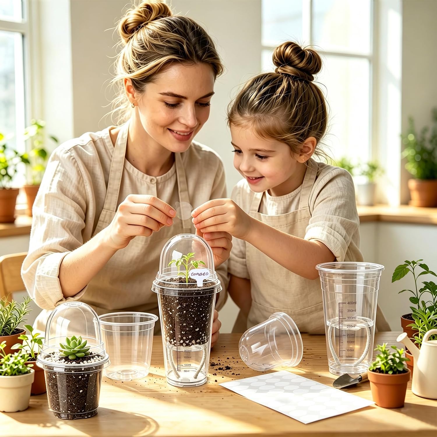 30 Pack 4" Self Watering Propagation Pots, Seed Starter Cups with Dome | Large Dual-Layer Clear Pots, Vent Dome
