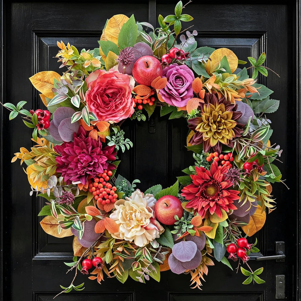 Christmas Rustic Wreath for Front Door, Artificial Xmas Wreath with Decorations and Lights, Indoor Outdoor Holiday Decor (Santa Gnome)
