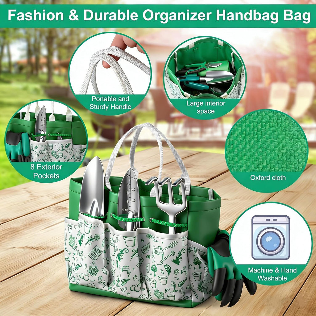 Garden Tool Set, 12-Piece Complete Stainless Steel Gardening Essentials, Heavy Duty Garden Tools with Large Storage