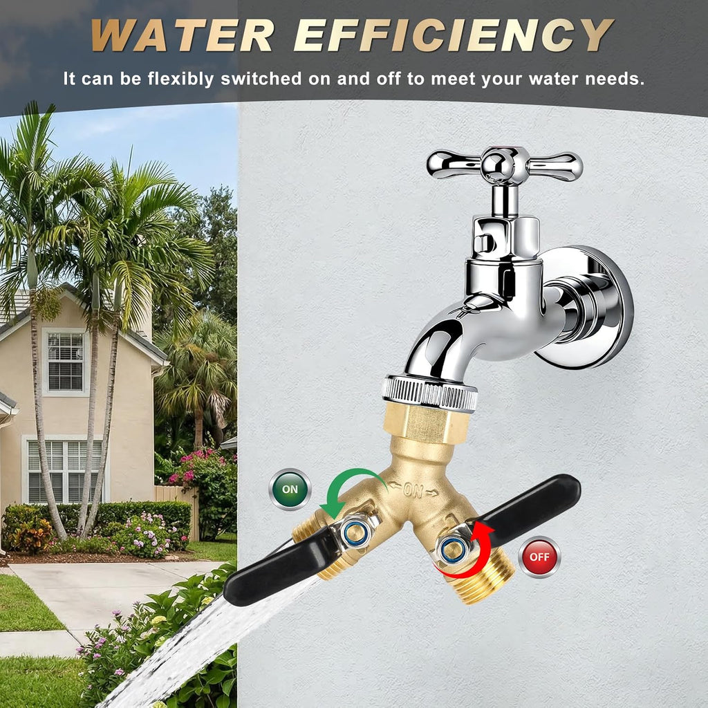 Garden Hose Splitter 2 Way,Brass 3/4" GHT with Long Handles | Heavy-Duty Brass Y Connector with Shut Off Valves,Water