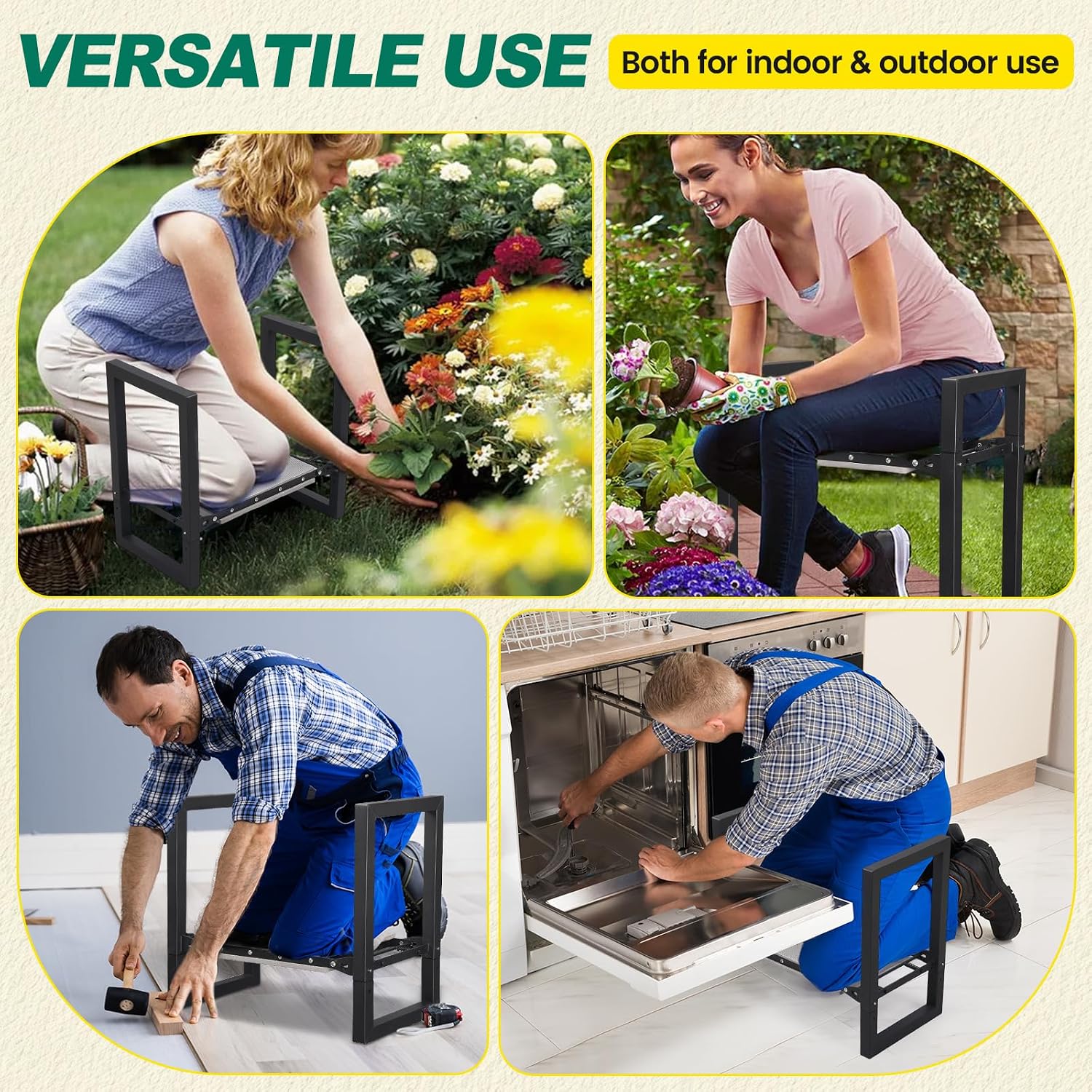 Garden Kneeler and Seat - Heavy Duty Folding Garden Stool with Handles, Stable Kneeling Device Bench Chair Gardening